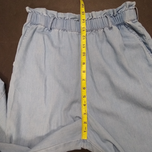 H&M &Denim chambray wide leg paper bag waist cropped pants, 6 - Picture 11 of 15